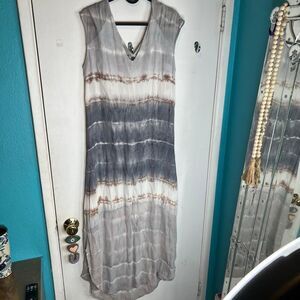 XCVI Lightweight Blue/ Grey Tie-Dye Maxi Dress Sleeveless Sz Med EUC